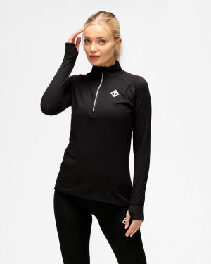 Black Long Sleeved Zip Top, XXL / Black