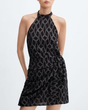 Black Lurex Halter-Neck Dress