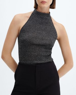 Black Lurex Halter-Neck Top