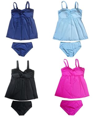 (Black, M) Women Push Up Tankini Set Padding Wireless Low Waist Bikini Beach Bathing Swimwear
