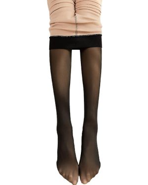 (Black) Magic Extra Thick Warm Winter Double Lined Stretch Thermal Fleece Tights For Women