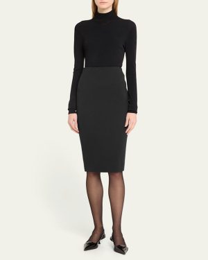 Black Matt Crepe Pencil Skirt