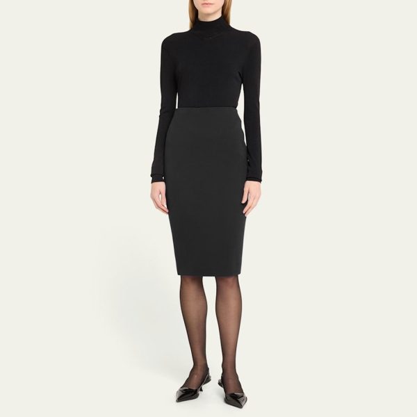 Black Matt Crepe Pencil Skirt