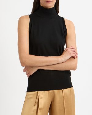 Black Merino Fine Knit Sleeveless Top