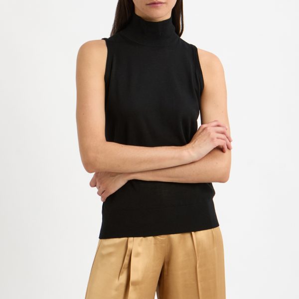 Black Merino Fine Knit Sleeveless Top