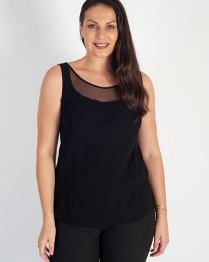 Black Mesh Trim Crepe Camisole