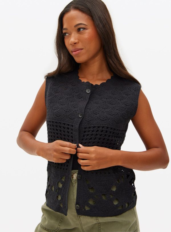 Black Mixed Stitch Crochet Tank Top