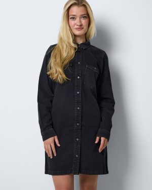 Black NOISY MAY Long Sleeve Denim Shirt Dress