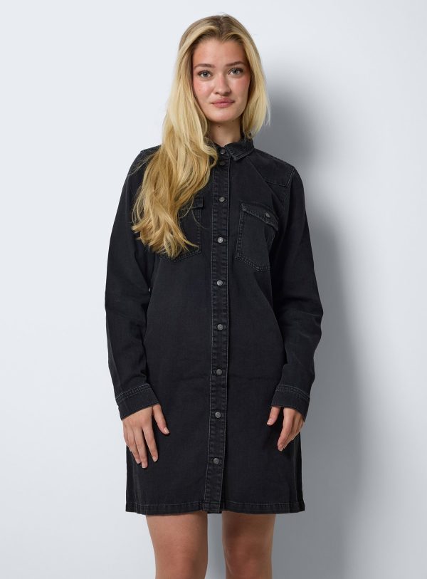 Black NOISY MAY Long Sleeve Denim Shirt Dress