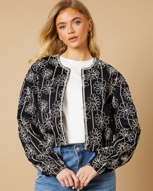 Black OASIS Embroidered Bomber Jacket