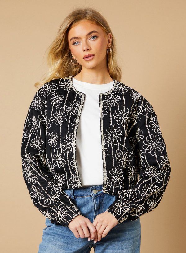 Black OASIS Embroidered Bomber Jacket