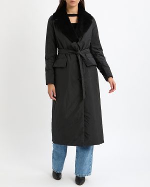 Black Padded Shearling Collar Coat