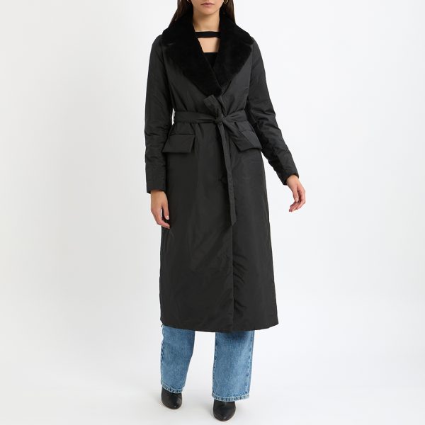 Black Padded Shearling Collar Coat