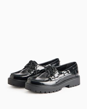Black Patent Chunky Boat Shoes