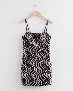 Black Patterned Sequin Dress