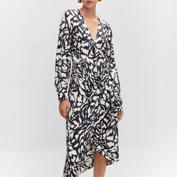Black Print Wrap Dress