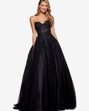 Black Prom Dress 2025 Strapless A-Line Sleeveless Lace Party Dresses Free Customization
