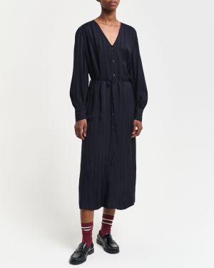 Black Relaxed Satin Stripe Shirt Dress
