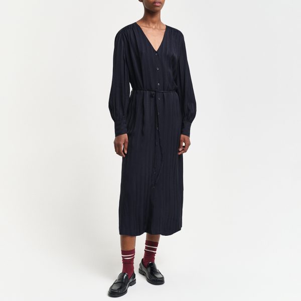 Black Relaxed Satin Stripe Shirt Dress