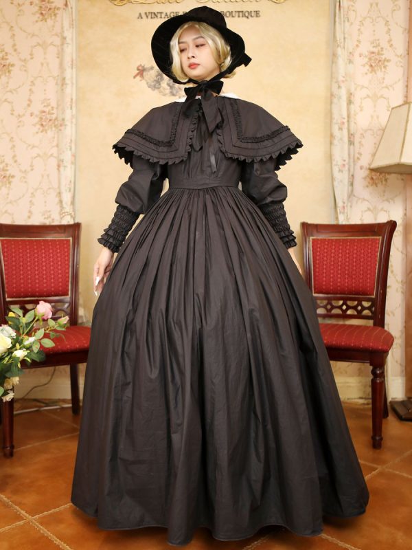Black Retro Tudor Dress Costumes Lace Polyester Dress Women's Marie Antoinette Costume Retro Tunic Masquerade Ball Gown