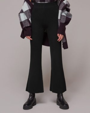 Black Ribbed Flared Trousers