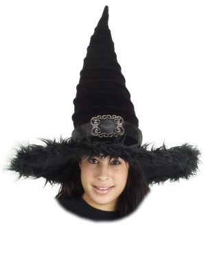 Black Ridged Witch Fancy Dress Costume Hat