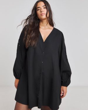 Black SIMPLY BE Embroidered Collared Shift Dress