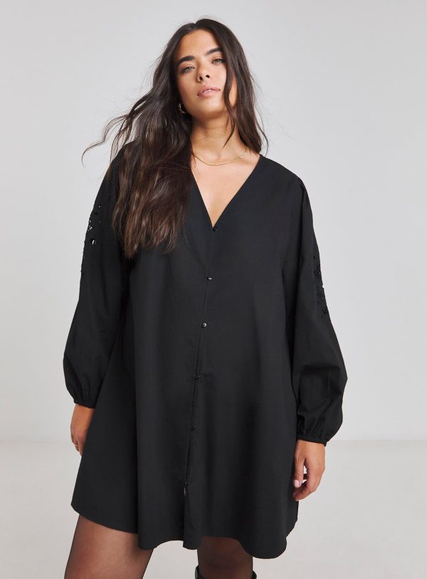 Black SIMPLY BE Embroidered Collared Shift Dress