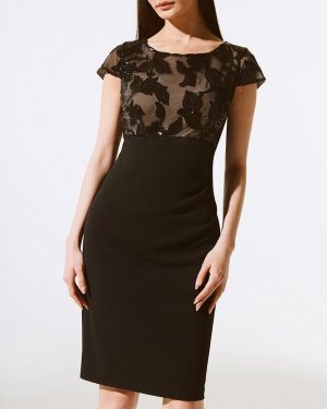 Black Sheer Bodice Pencil Dress
