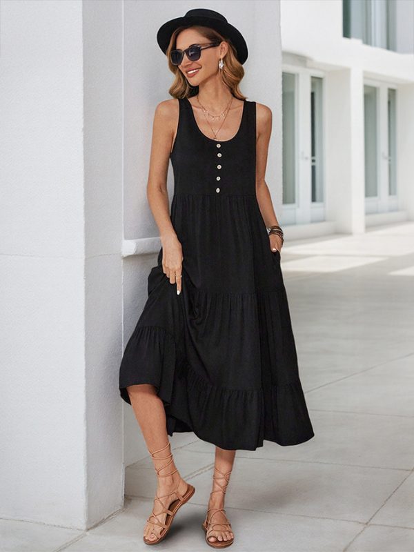 Black Sleeveless Midi Shift Dress For Women 2025