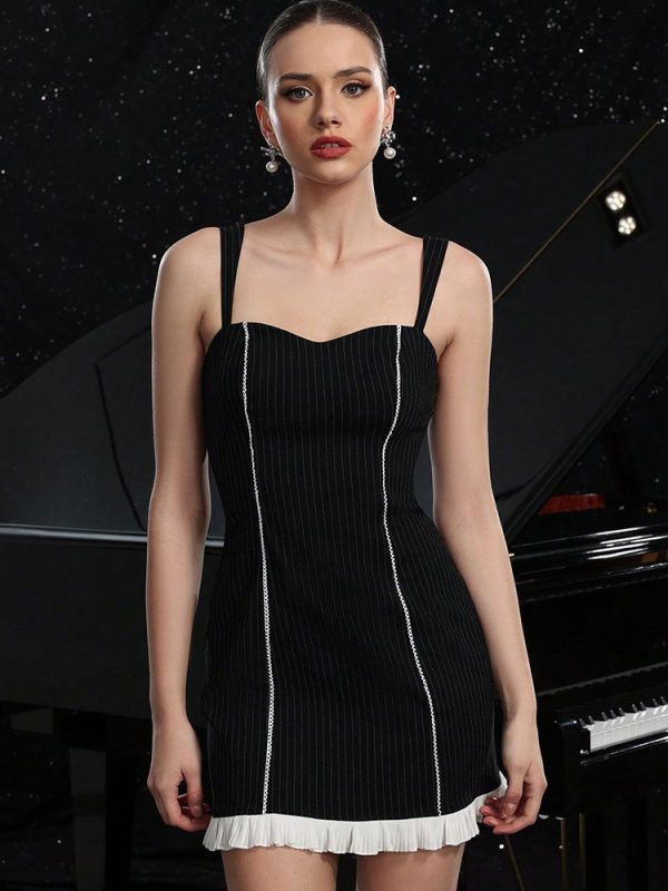 Black Striped Bodycon Mini Slip Dress For Summer 2025
