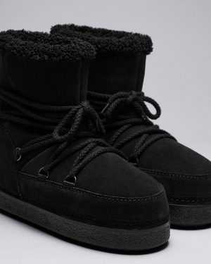 Black Suede Fluffy Lace-Up Boots