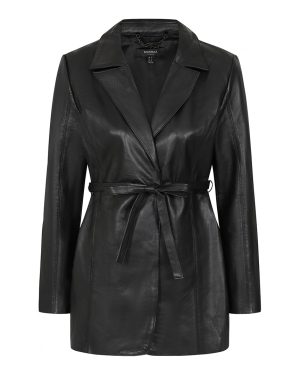 Black Tie Waist Leather Blazer