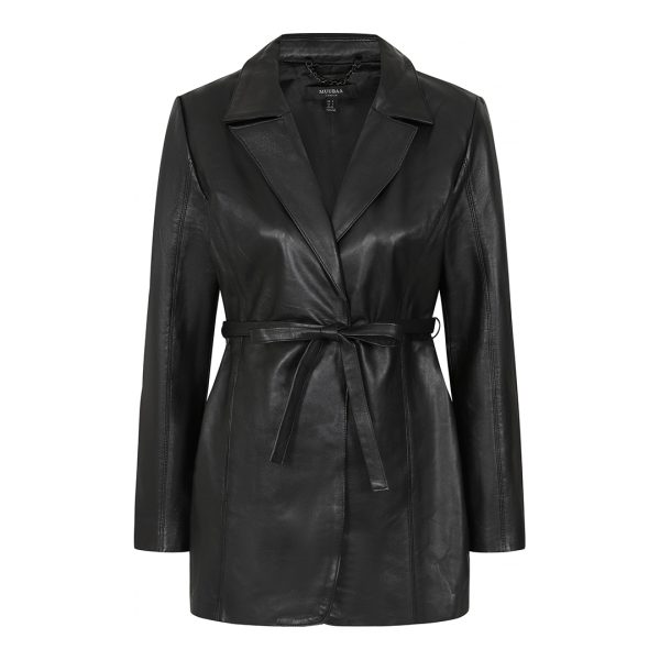 Black Tie Waist Leather Blazer
