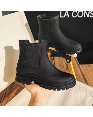 (Black, UK 6) New Womens Ankle Wellies Wellington Rain Boots Waterproof Outdoor Water Shoes UK