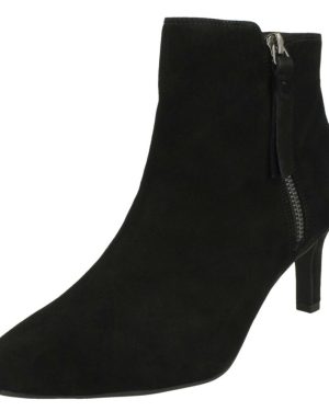 (Black, UK 7.5) Ladies Clarks Heeled Ankle Boots Calla Blossom - D Fit