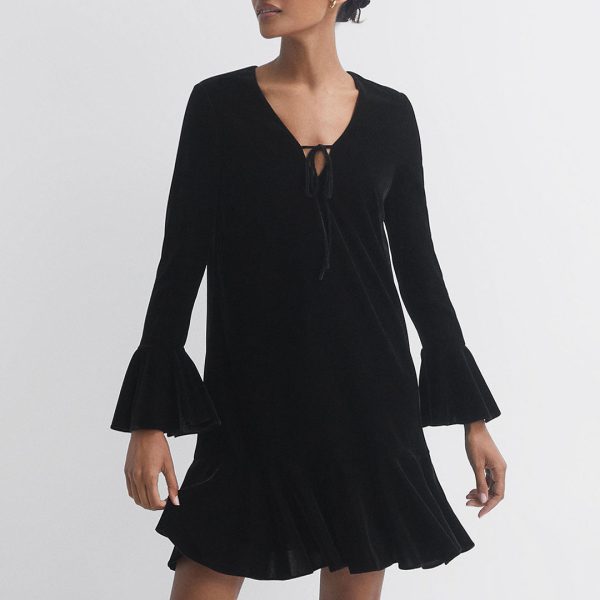 Black Velvet Peplum Mini Dress