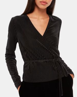 Black Velvet Stripe Wrap Top