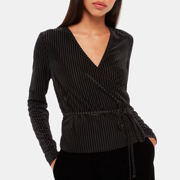 Black Velvet Stripe Wrap Top