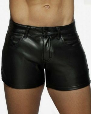 Black Vintage Skinny Retro PU Leather Pants Retro Costumes For Man