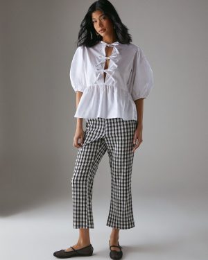 Black WAREHOUSE Gingham High Waisted Cropped Trousers