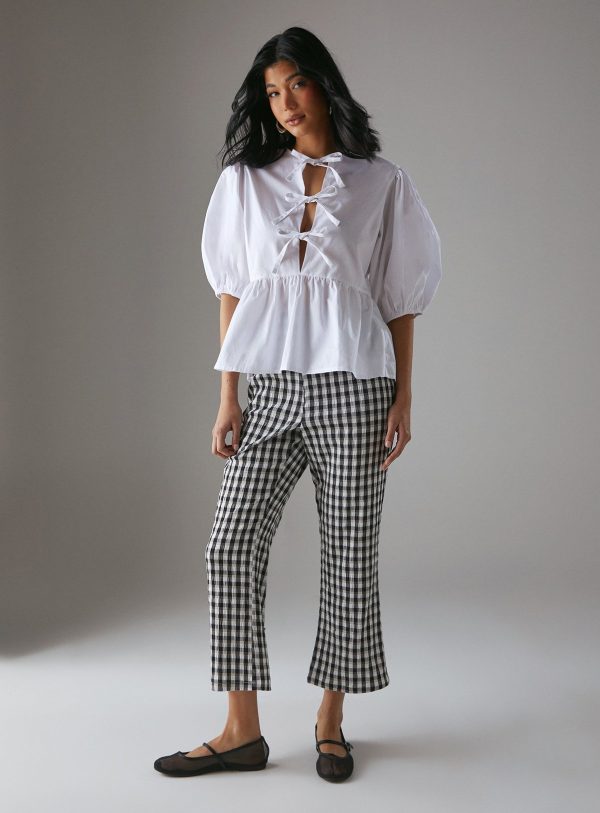 Black WAREHOUSE Gingham High Waisted Cropped Trousers