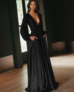 Black Wedding Dresses A-Line Long Sleeves Cut Out Satin Fabric Court Train Bridal Gown Free Customization