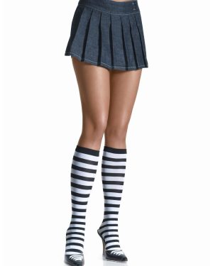 Black / White Women's Striped Knee High Stockings