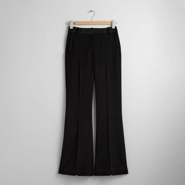 Black Wool Blend Flared Trousers