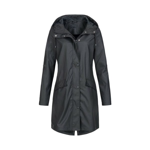 (Black, XL = UK 14) Plus Size Women Hooded Wind Jacket Outdoor Hoodies Long Rain Coat Windbreaker