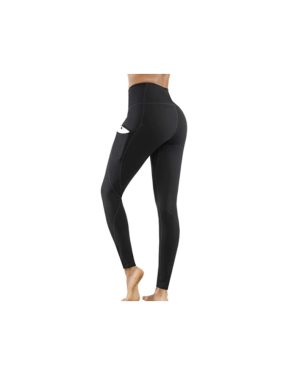 (Black, XL) Women's Gym Tights & Leggings High Waist Leggings With Side Pocket Yoga Fitness Slim Pants