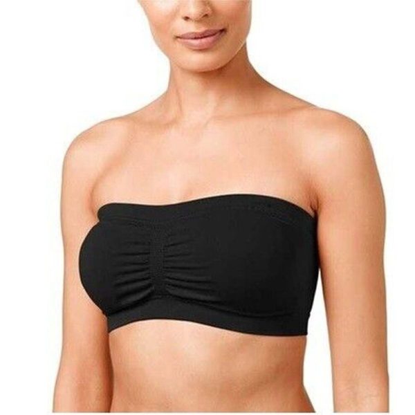 (Black, XX-Large (48-50")) Surefit Seamless Padded Comfort Strapless Stretch Bandeau Summer Bra UK 32"-54"