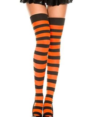 Black and Orange Women's Striped Thigh Highs | Fancy Dress Costume Tights
