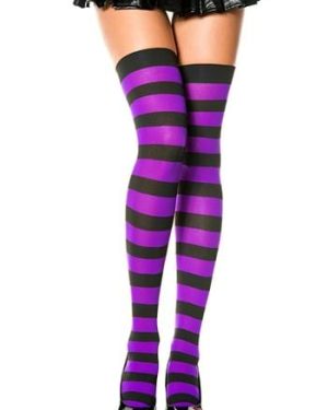 Black and Purple Striped Thigh High Tights